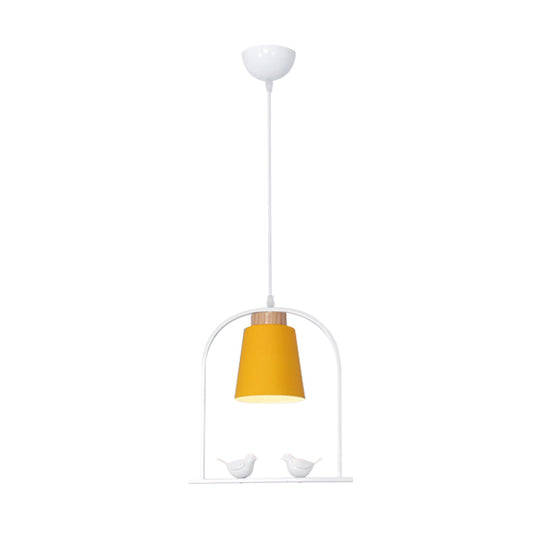 Metal Down Lighting Macaron Pendant Lamp With Bird Cage Shape And Barrel Shade - White/Black/Grey
