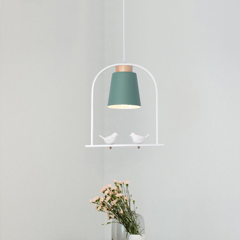 Metal Down Lighting Macaron Pendant Lamp With Bird Cage Shape And Barrel Shade - White/Black/Grey