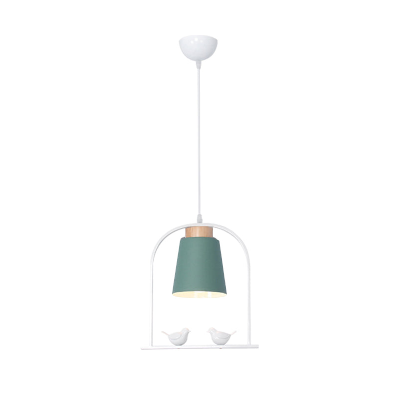 Metal Down Lighting Macaron Pendant Lamp With Bird Cage Shape And Barrel Shade - White/Black/Grey