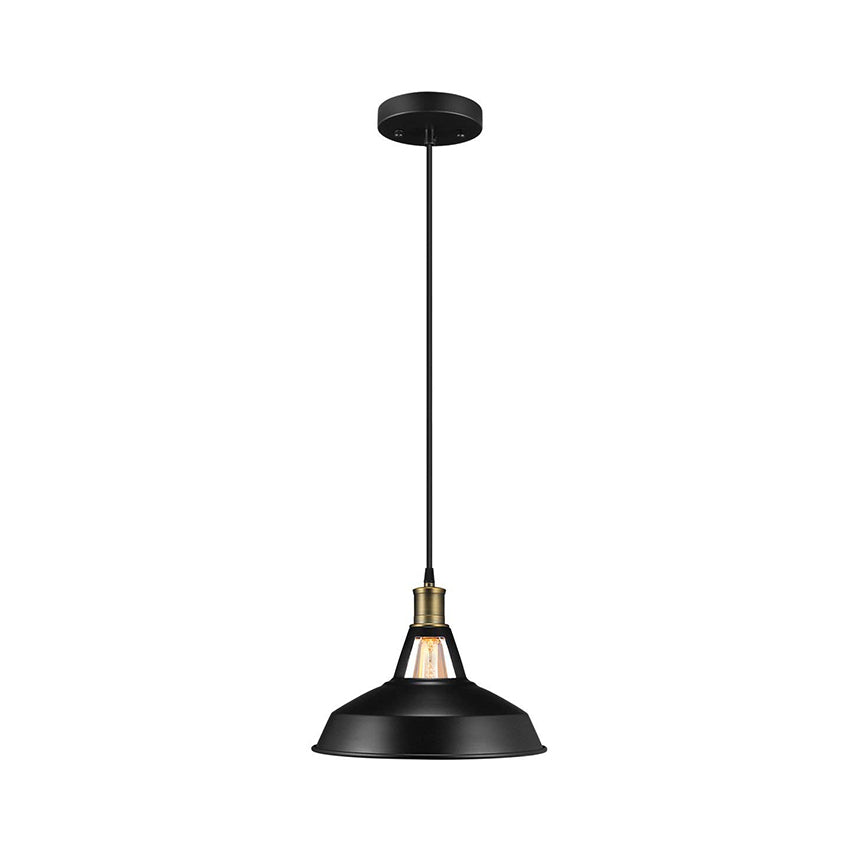 Farmhouse Barn Shade Pendant Lamp - Black Metallic Suspension Light For Dining Room