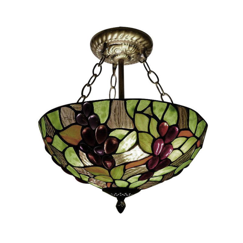 Rustic Loft Stained Glass Ceiling Light - Multi Color Semi Flush For Cloth Shop