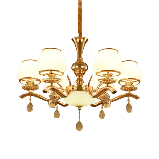 Minimalist 6-Head Gold Cone Ceiling Chandelier – Bedroom Crystal Hanging Lamp