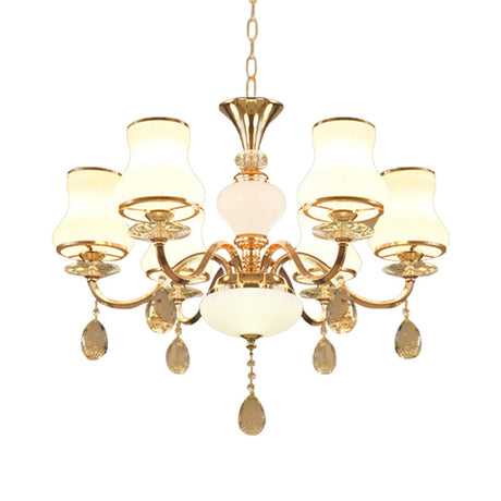 Sleek Opal Glass 6-Light Crystal Ceiling Light - Champagne Bell Hanging Chandelier For Bedrooms