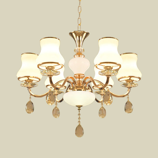 Sleek Opal Glass 6-Light Bedroom Crystal Chandelier – Champagne Bell Design