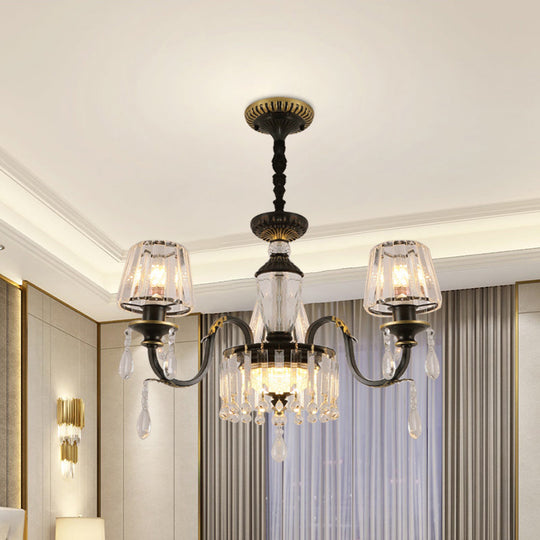 Black Glass Cone Ceiling Chandelier - Simplicity With Clear Crystal Pendant Light 3 /