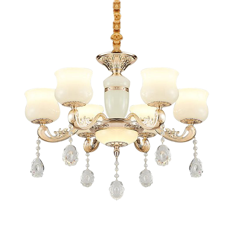 Modern Jade Bud Crystal Chandelier - 6-Light Gold Ceiling Lamp For Bedroom