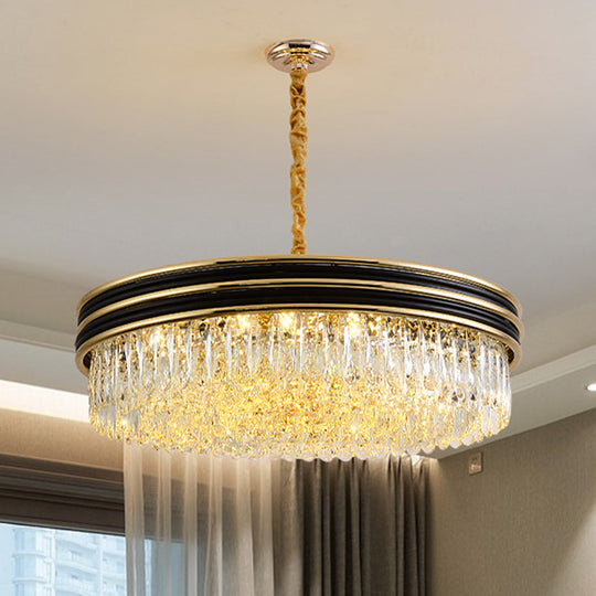 Minimalist Black And Gold Ring Crystal Pendant Chandelier - 11 Heads For Living Room Ceiling