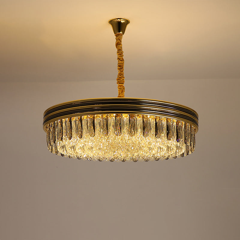 Loop Living Room Ceiling Chandelier: Elegant Crystal Block Design With 14 Bulbs In Gold Finish