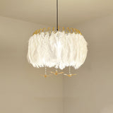 Minimalist Feather Metal Chandelier Light Fixture - 4-Head Bedroom Suspension Lamp In White