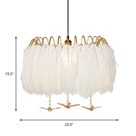 Minimalist Feather Metal Chandelier Light Fixture - 4-Head Bedroom Suspension Lamp In White