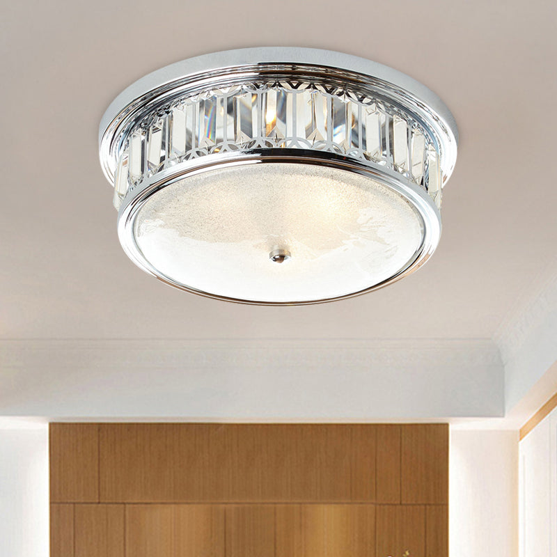 Modernism Circular Ceiling Lamp - Chrome Flush Mount Lighting Fixture With 3-Light K9 Crystal