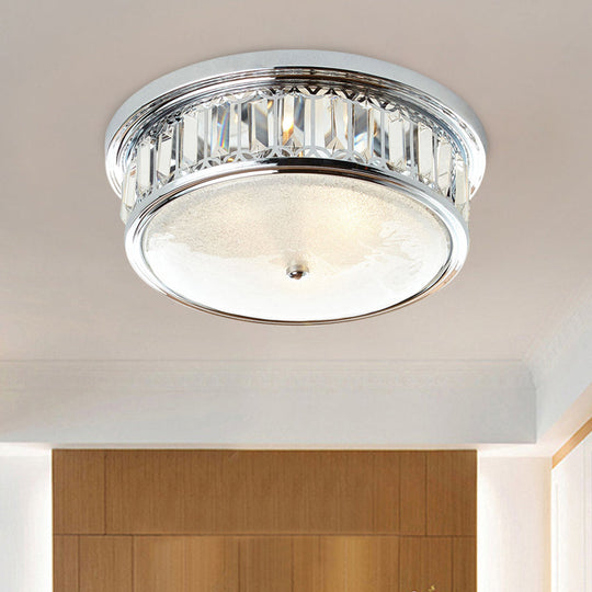 Modernism Circular Ceiling Lamp - Chrome Flush Mount Lighting Fixture With 3-Light K9 Crystal