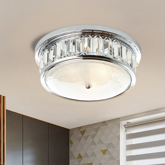 Modernism Circular Ceiling Lamp - Chrome Flush Mount Lighting Fixture With 3 - Light K9 Crystal