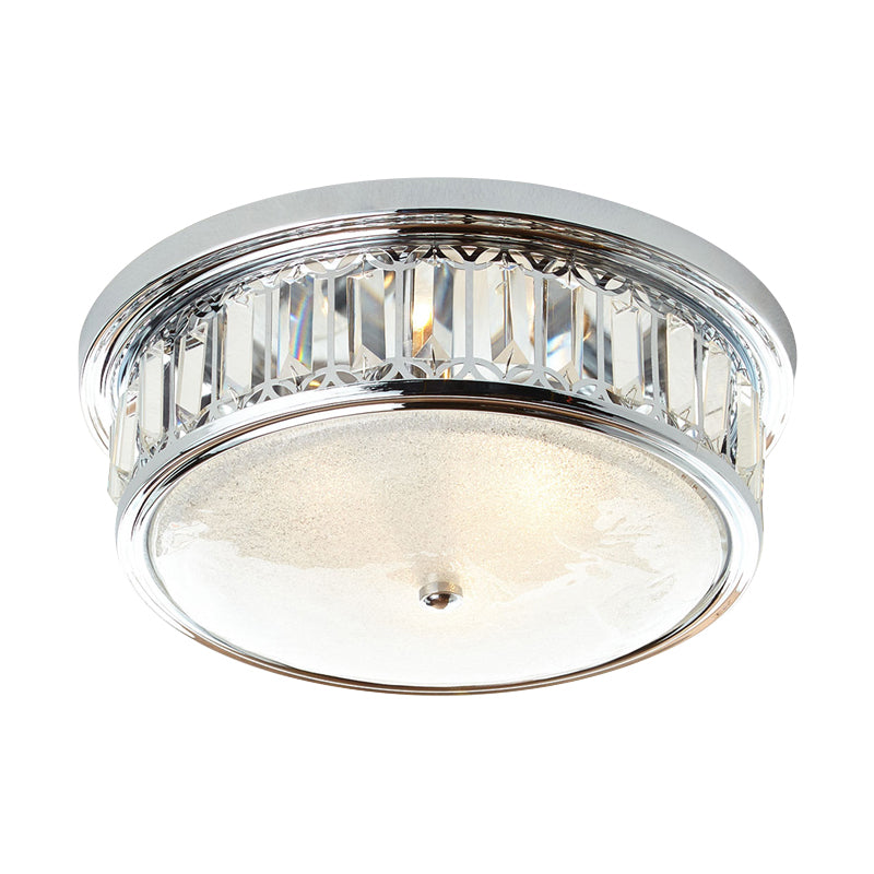 Modernism Circular Ceiling Lamp - Chrome Flush Mount Lighting Fixture With 3 - Light K9 Crystal