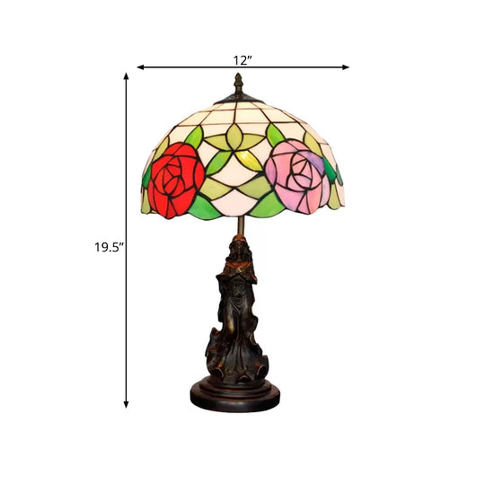 Penelope - Bronze Beauty Nightstand Light Tiffany Table Lamp Floral Pink/Purple