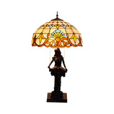 Tiffany-Style Study Table Lamp With Pull-Chain 2 Bulbs And Beautiful Glass Shade