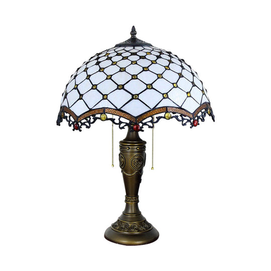 Christelle - White Glass Fishscale Table Light Baroque Style 2 Lights Bronze Night Lamp With Pull