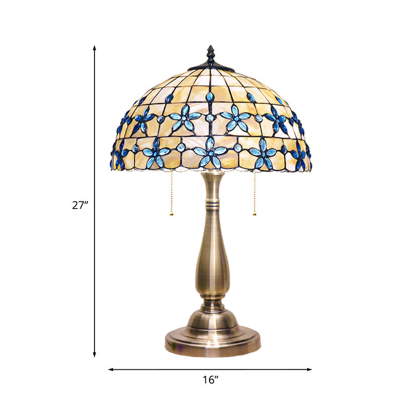 Caterina - Jewel Petals Night Stand Light: Tiffany-Style Shell Lamp With 2 Heads