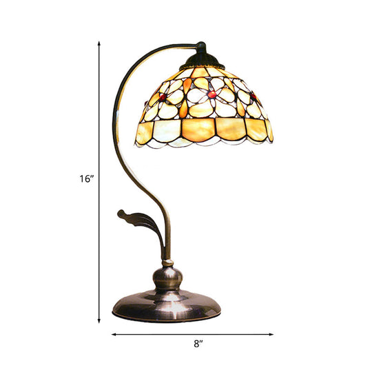 Tiffany Shell Table Lighting With Gooseneck Arm - White Bowl Night Stand Light