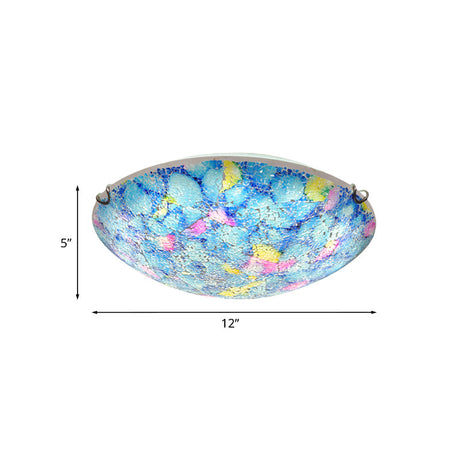 Tiffany Blue Stained Glass Ceiling Light For Bedroom - 2/3-Light Wide Bowl Flush Mount 12/16
