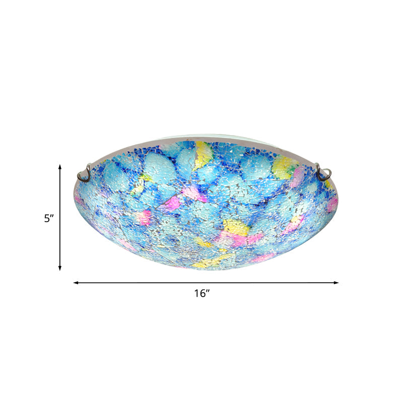 Tiffany Blue Stained Glass Ceiling Light For Bedroom - 2/3 - Light Wide Bowl Flush Mount 12’/16’