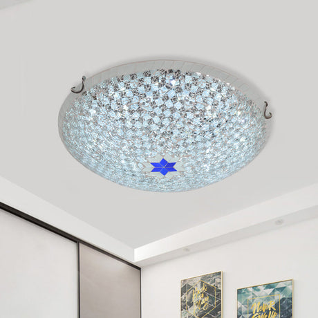 Mediterranean Clear Crackle Glass Flushmount Lighting Checkered Basket Design 2/3-Head 12/16 Width