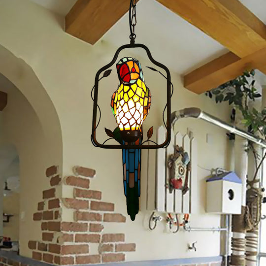 Baroque Blue Cut Glass Parrot Wall Sconce With Perch Swing And Feather Fixture
