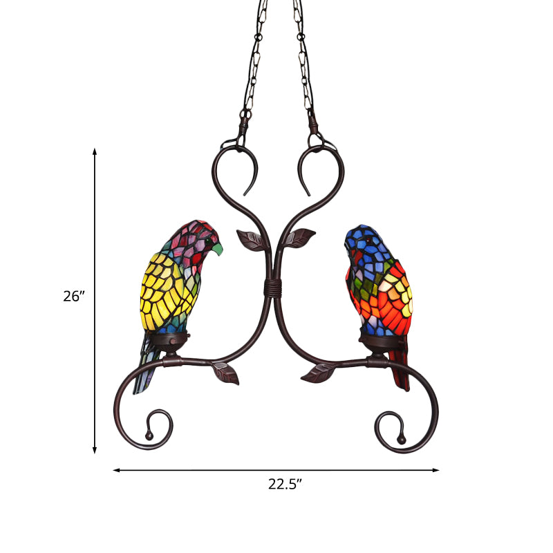 Bronze Parrot Chandelier: Cut Glass Baroque Style 2 Heads Pendant Lighting With Elegant Frame