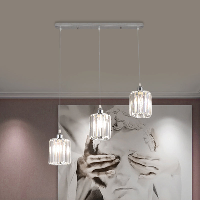 Minimal Chrome Pendant With Clear Crystal Shades - 3-Light Restaurant Ceiling Multi Light