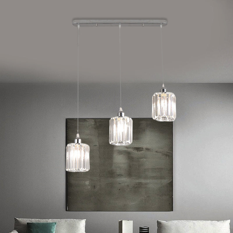 Minimal Chrome Pendant With Clear Crystal Shades - 3-Light Restaurant Ceiling Multi Light