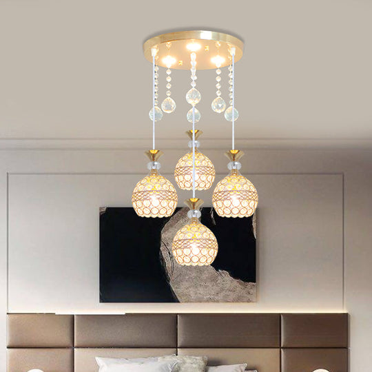 Gold Modernist Globe Multi-Pendant Crystal Ceiling Light For Dining Room