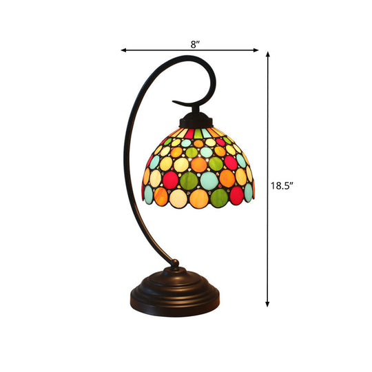 Tiffany Dot Patterned Table Lamp: Metal Dome Shade Dark Coffee Night Lighting Bedroom Decor With 1