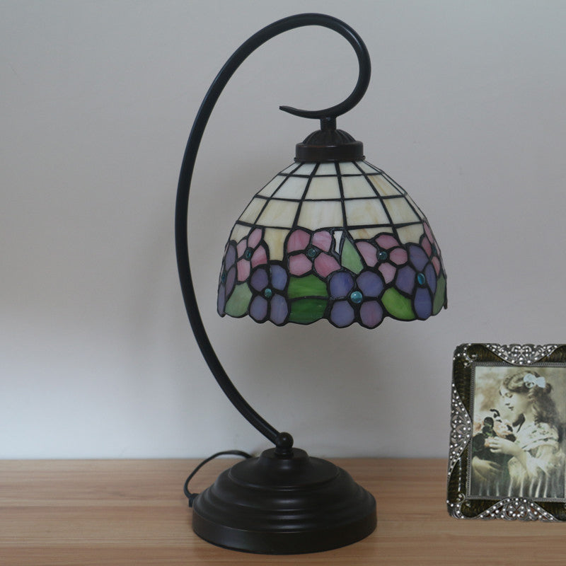 Blossom Pattern Tiffany Glass Desk Lamp - Pink/Orange 1-Head Night Table Light For Bedroom