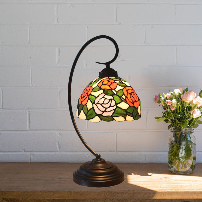 Blossom Pattern Tiffany Glass Desk Lamp - Pink/Orange 1-Head Night Table Light For Bedroom