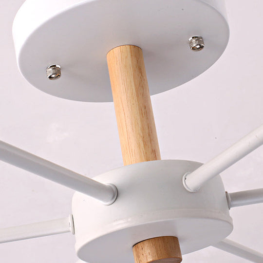 Nordic Style 3 - Light Metal Cylindrical Ceiling Semi Flush Chandelier With White Wooden Cap For