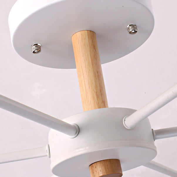 White Finish 6 - Bulb Ceiling Mount Chandelier - Nordic Wood And Metal Semi Flush Pendant Light