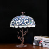 Bowl Shaped 1-Light Cut Glass Mediterranean Night Table Light In Coffee With Tree Design - Lighting