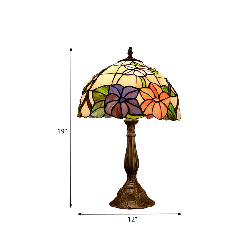 Victoria - Tiffany Dome Shade Table Light 1-Bulb Stained Art Glass Night Lighting In Bronze With