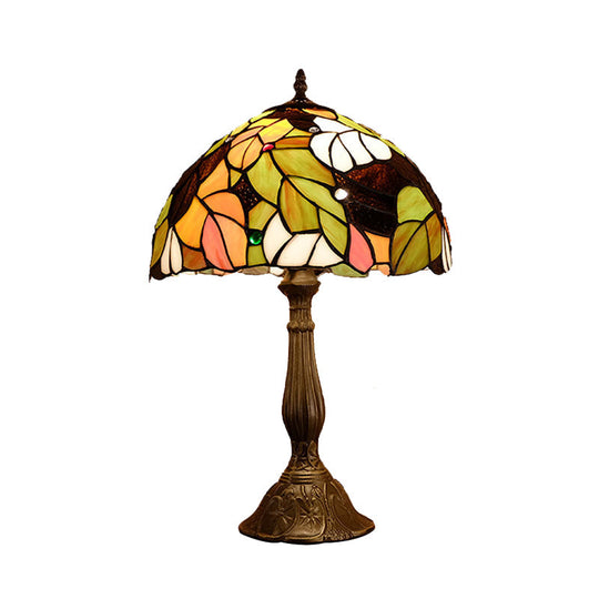 Samantha - Head 1 Dome Table Lamp Baroque Style Yellow/Green/Orange Stained Glass Nightstand With