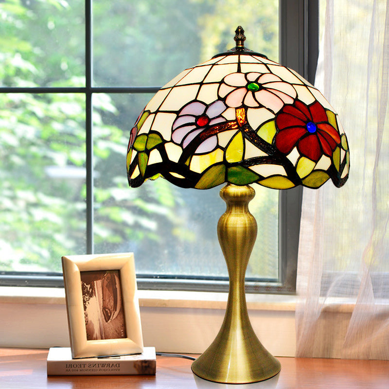 Valerie - [Tiffany Tiffany Bowl Night Table Lighting 1-Light Stained Art Glass Desk Lamp In Gold