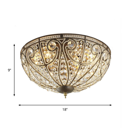 Vintage Antique Bronze Ceiling Light With Beveled Crystal And 3-Bulb Flush Mount For Hallways