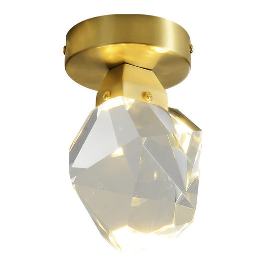 Geometric Crystal Block Led Flush Ceiling Light In Brass - Minimalist Mount Spotlight