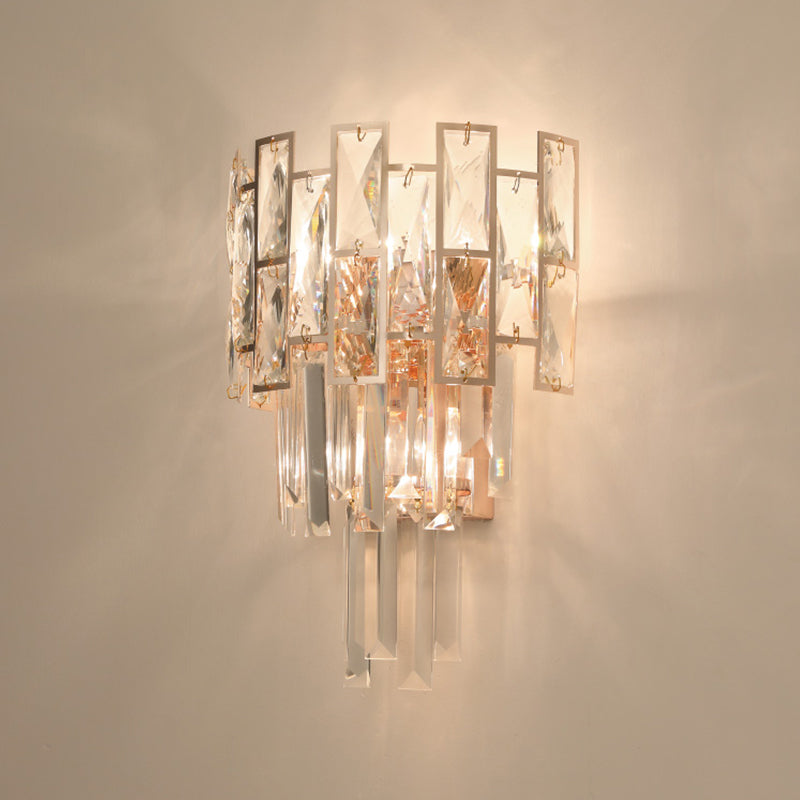 Gold Wall Mounted Sconce Light With Clear K9 Crystal | Traditional Layered Design 3 Heads Perfect