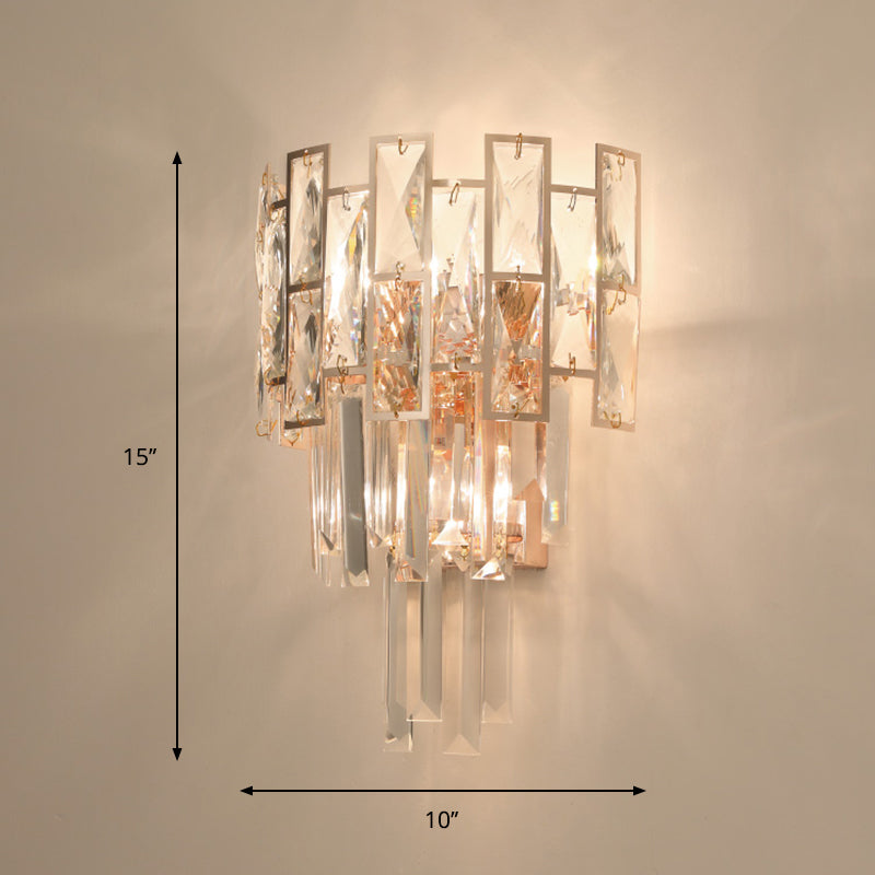 Gold Wall Mounted Sconce Light With Clear K9 Crystal | Traditional Layered Design 3 Heads Perfect