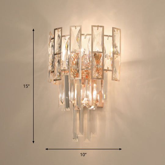 Gold Wall Mounted Sconce Light With Clear K9 Crystal | Traditional Layered Design 3 Heads Perfect