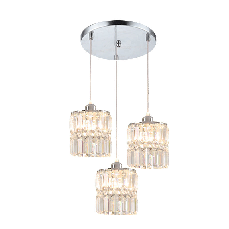 Sleek K9 Crystal 3-Bulb Chrome Suspension Lamp For Dining Room