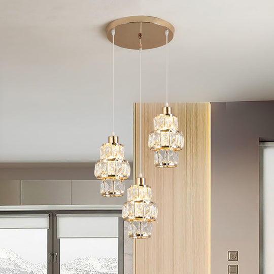 Modern Gold Crystal Prisms Pendant Light - 3-Layered Design With 3 Lights