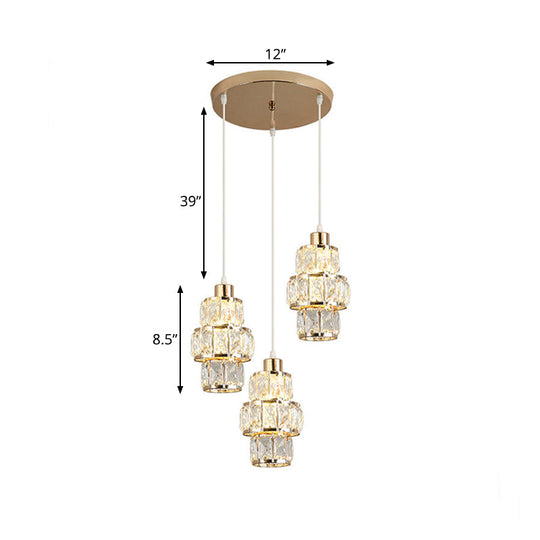 Modern Gold Crystal Prisms Pendant Light - 3-Layered Design With 3 Lights