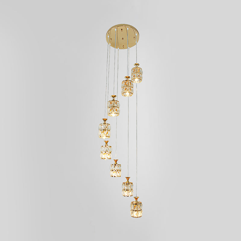 Crystal-Encrusted Gold Pendant Light With Contemporary Design - 8-Light Cluster