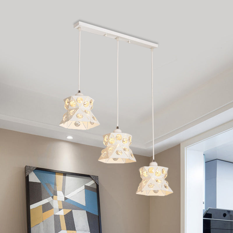Modern White Cluster Pendant Light With Flared Iron Shade - Set Of 3 Dining Room Bulbs